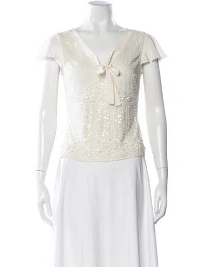 Pre-owned Escada V-neck Short Sleeve Top In Neutral