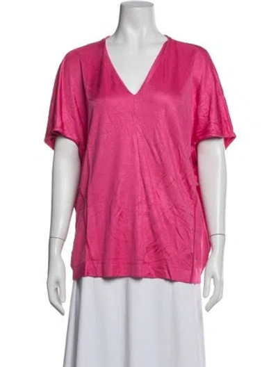 Pre-owned Escada V-neck Short Sleeve Top In Pink