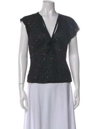 Pre-owned Escada V-neck Short Sleeve Top W/ Tags In Black