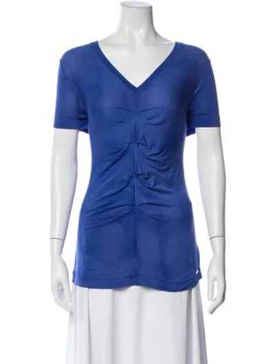 Pre-owned Escada V-neck Short Sleeve T-shirt In Blue
