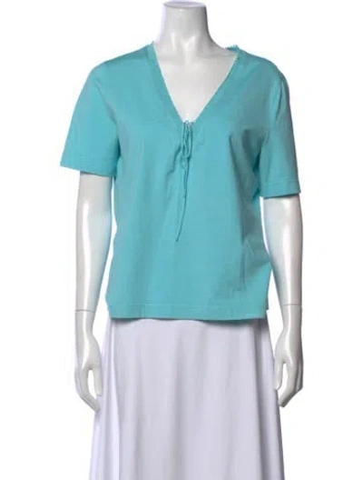 Pre-owned Escada V-neck Short Sleeve T-shirt In Blue