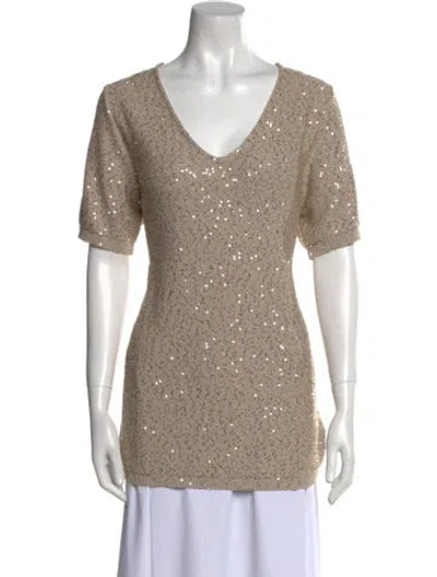 Pre-owned Escada V-neck Short Sleeve T-shirt In Neutral
