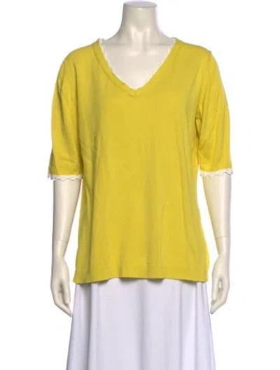 Pre-owned Escada V-neck Short Sleeve T-shirt In Yellow