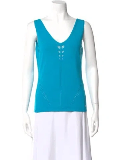 Pre-owned Escada V-neck Sleeveless Top In Blue