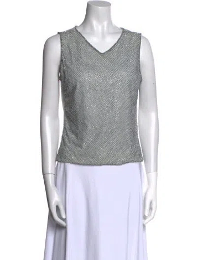 Pre-owned Escada V-neck Sleeveless Top In Silver