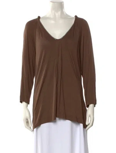 Pre-owned Escada V-neck Three-quarter Sleeve Blouse In Brown