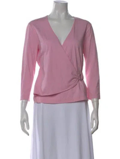 Pre-owned Escada V-neck Three-quarter Sleeve Blouse In Pink