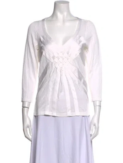 Pre-owned Escada V-neck Three-quarter Sleeve Top In Neutrals