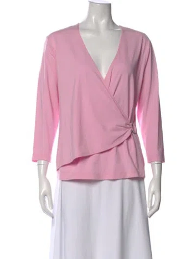 Pre-owned Escada V-neck Three-quarter Sleeve Top In Pink