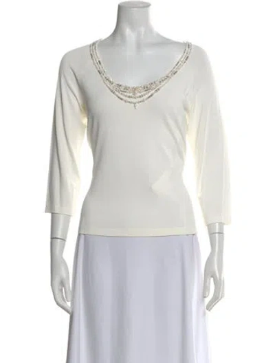Pre-owned Escada V-neck Three-quarter Sleeve Top In White