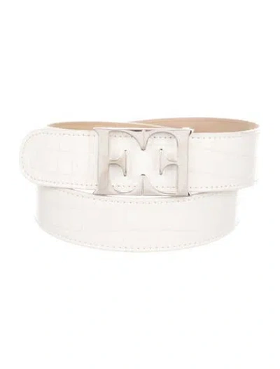 Pre-owned Escada Waist Belt Embossed Leather Belt In White
