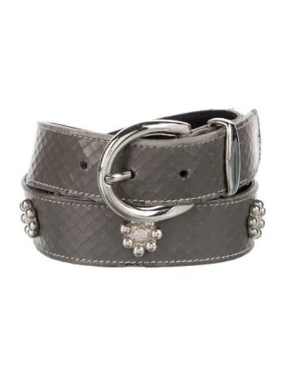 Pre-owned Escada Waist Belt Embossed Leather Waist Belt In Gray