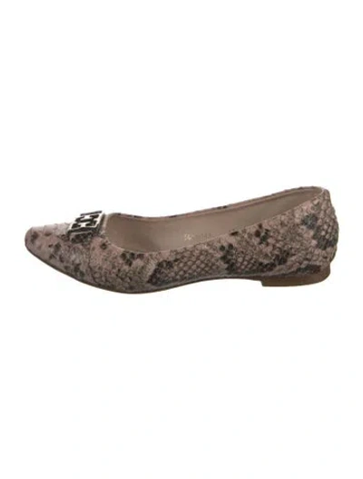 Pre-owned Escada Water Snake Animal Print Ballet Flats In Brown