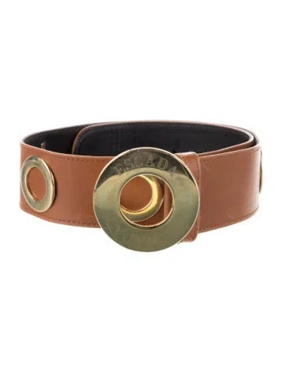 Pre-owned Escada Wide Leather Waist Belt In Brown