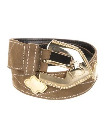 Pre-owned Escada Wide Leather Waist Belt In Brown