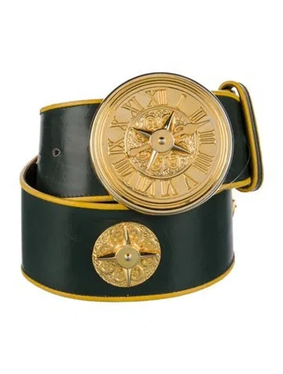 Pre-owned Escada Wide Leather Waist Belt In Green