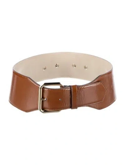 Pre-owned Escada Wide Patent Leather Waist Belt In Brown