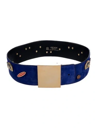 Pre-owned Escada Wide Suede Waist Belt In Blue