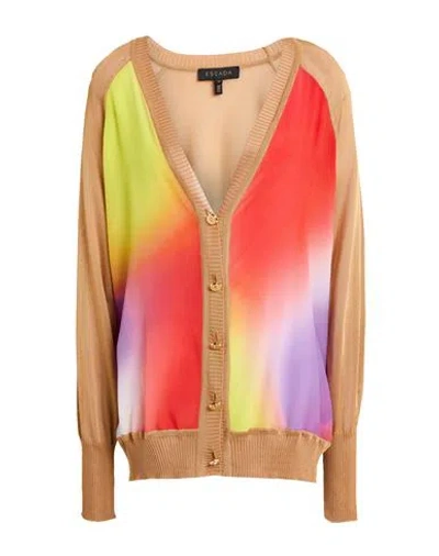 Escada Woman Cardigan Camel Size M Viscose, Silk