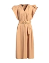 Escada Woman Midi Dress Camel Size 14 Cotton In Beige