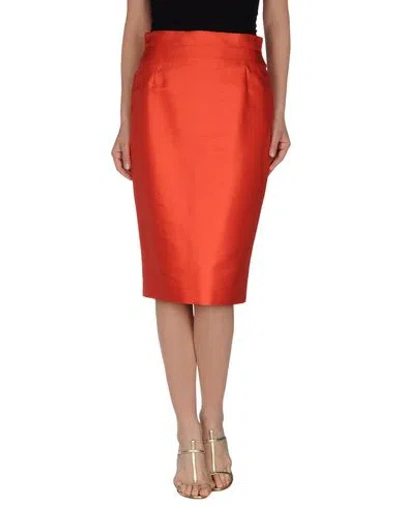 Escada Woman Midi Skirt Coral Size 6 Cotton, Silk In Red