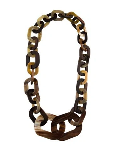 Pre-owned Escada Wood & Horn Long Necklace, 18" In Brown