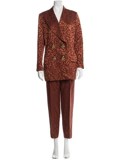 Pre-owned Escada Wool Animal Print Pantsuit In Orange