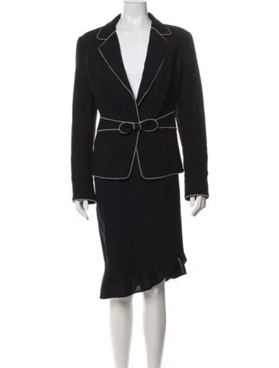 Pre-owned Escada Wool Bow Accents Skirt Suit In Black