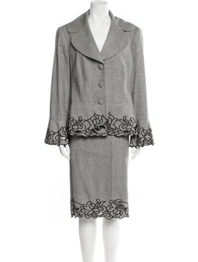 Pre-owned Escada Wool Cutout Accent Skirt Set In Gray