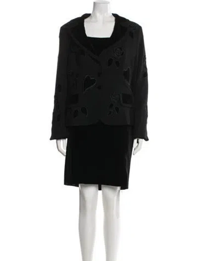 Pre-owned Escada Wool Embroidered Accent Dress Set In Black