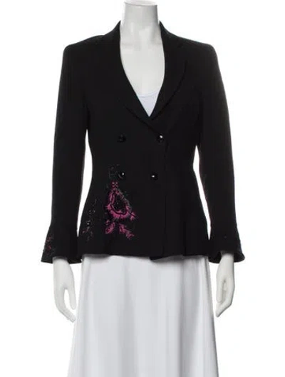 Pre-owned Escada Wool Floral Print Blazer In Black