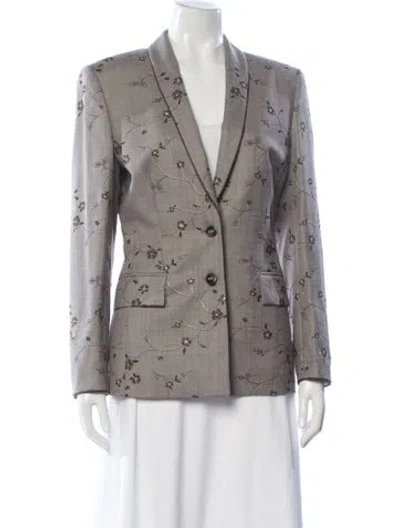 Pre-owned Escada Wool Floral Print Blazer In Gray
