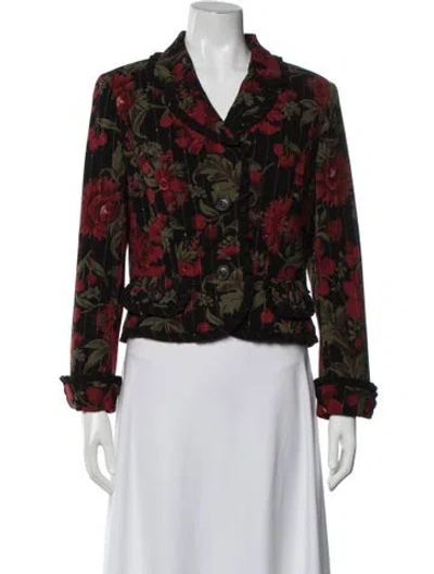 Pre-owned Escada Wool Floral Print Blazer In Red