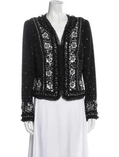Pre-owned Escada Wool Floral Print Jacket In Black