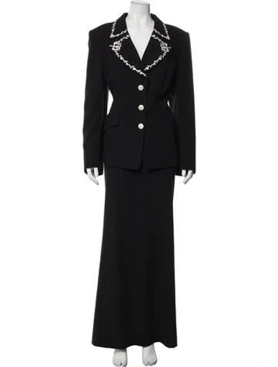 Pre-owned Escada Wool Floral Print Skirt Suit In Black