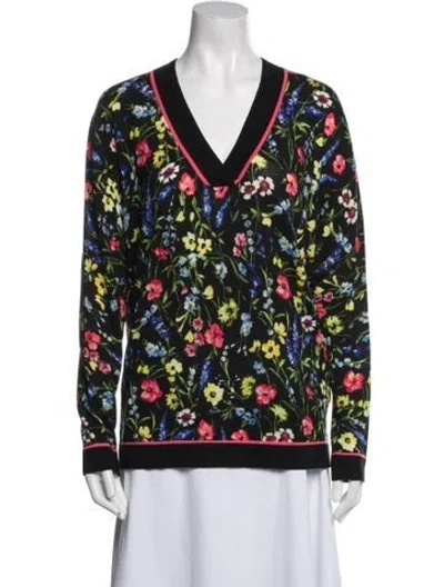 Pre-owned Escada Wool Floral Print Sweater In Black