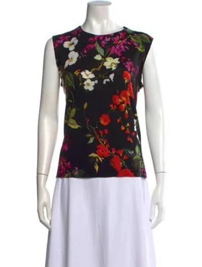 Pre-owned Escada Wool Floral Print Sweater In Black
