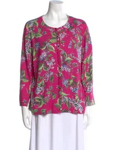 Pre-owned Escada Wool Floral Print Sweater In Pink