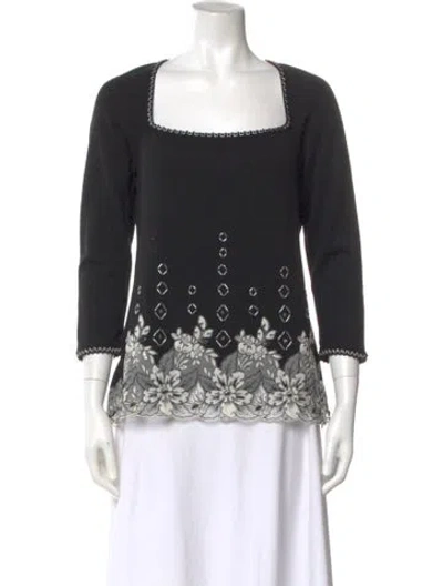 Pre-owned Escada Wool Floral Print Top In Black