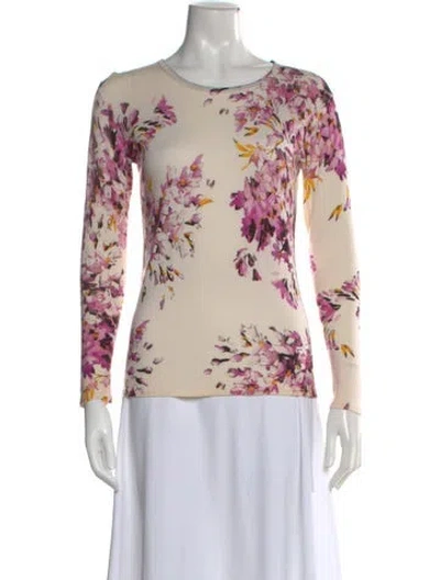 Pre-owned Escada Wool Floral Print Top In Neutral