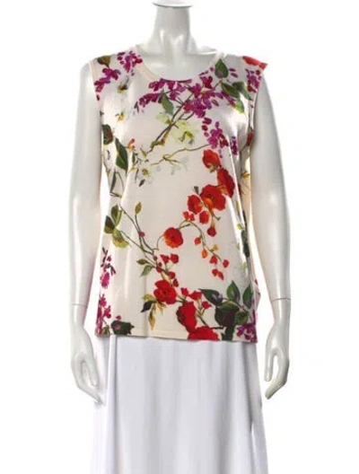 Pre-owned Escada Wool Floral Print Top In Neutral