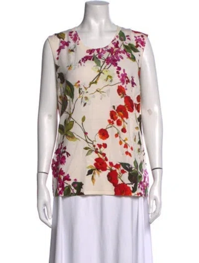 Pre-owned Escada Wool Floral Print Top In Neutrals