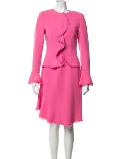 Pre-owned Escada Wool Fringe Trim Accent Dress Set In Pink