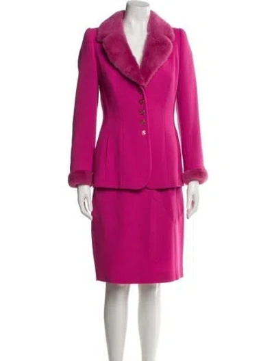 Pre-owned Escada Wool Fur Trim Skirt Suit In Pink