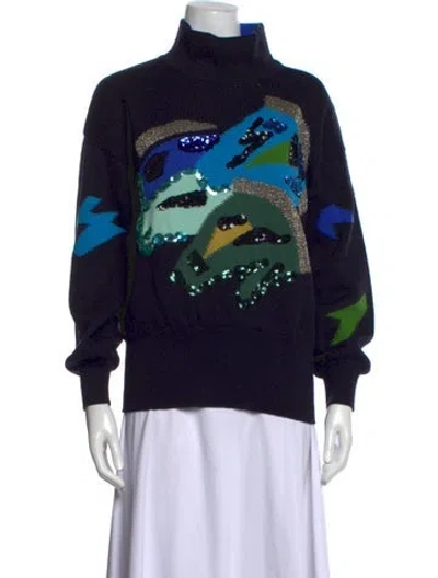 Pre-owned Escada Wool Graphic Print Sweater In Blue