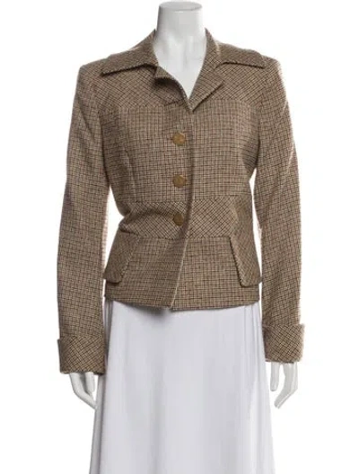 Pre-owned Escada Wool Houndstooth Print Blazer In Brown