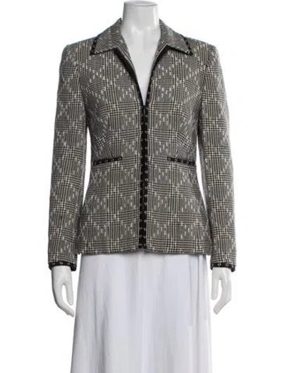 Pre-owned Escada Wool Houndstooth Print Blazer In Neutral