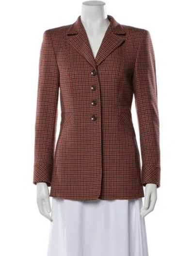 Pre-owned Escada Wool Houndstooth Print Blazer In Red