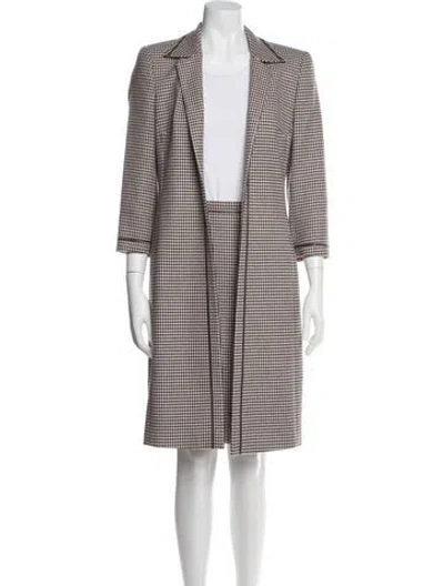 Pre-owned Escada Wool Houndstooth Print Skirt Set In Brown