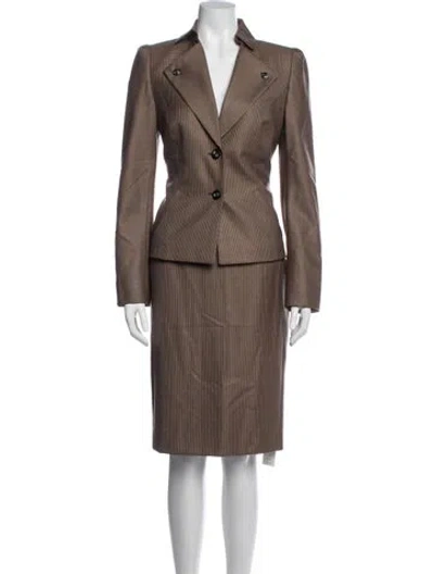 Pre-owned Escada Wool Houndstooth Print Skirt Suit In Brown